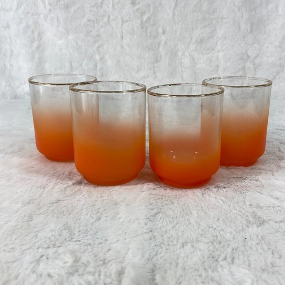 Blendo Dining Vintage Orange Frosted Blendo Drinking Glasses W Gold